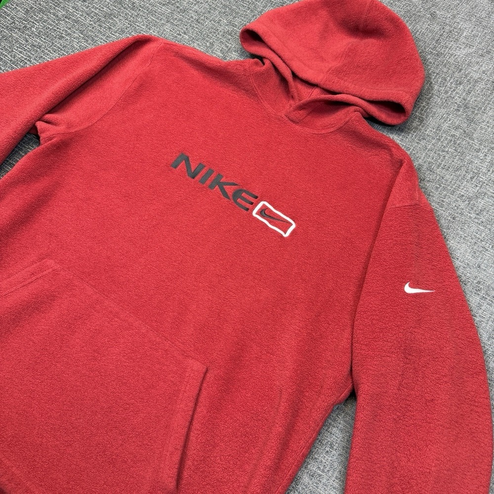 Vtg Nike Center Logo Hoodie Sweatshirt Mens XL Red Fleece Hip‎ Hop Skater Y2K